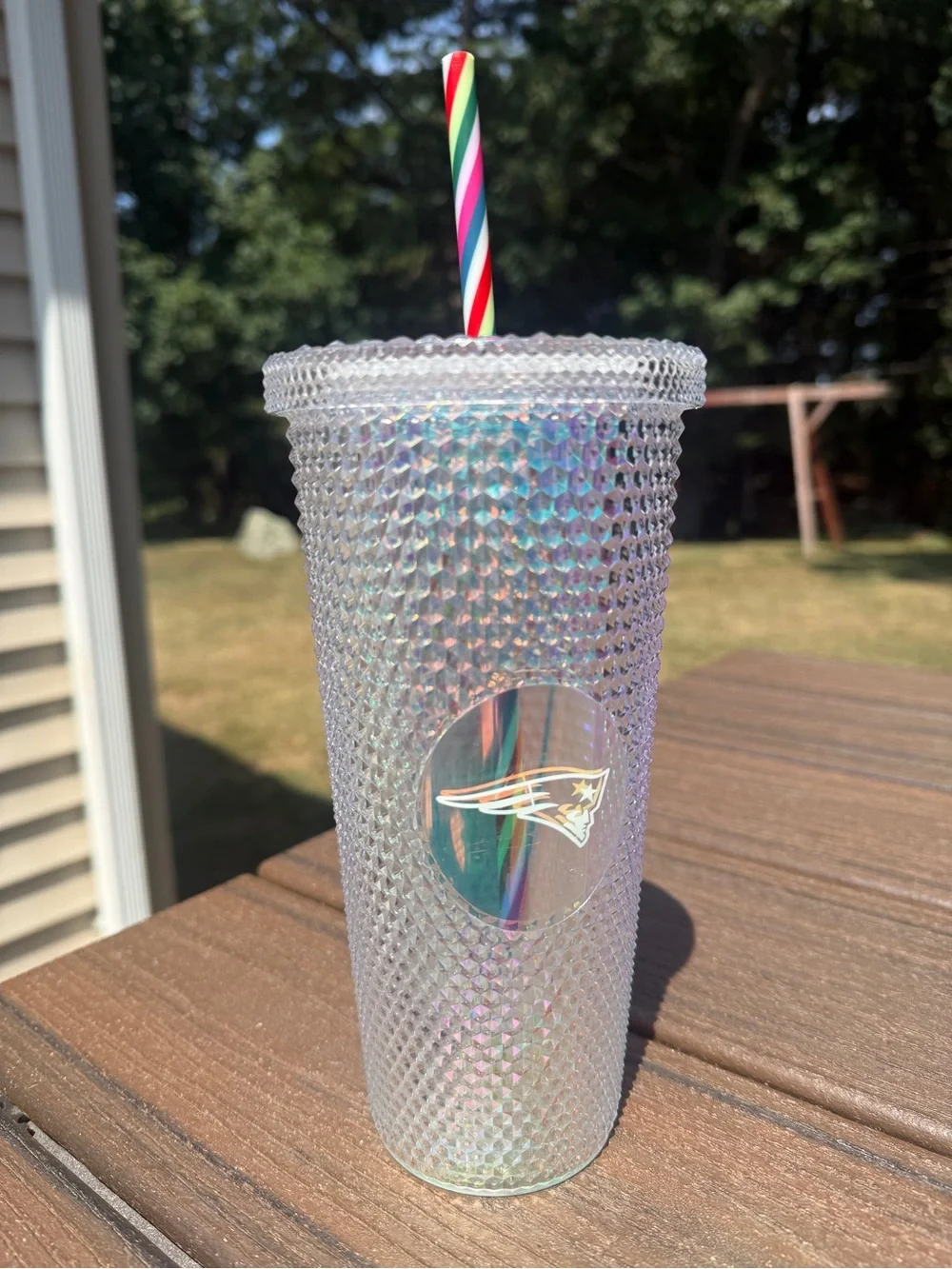 NFL New England Patriot's Iridescent Studded Tumbler with Multicolor Straw